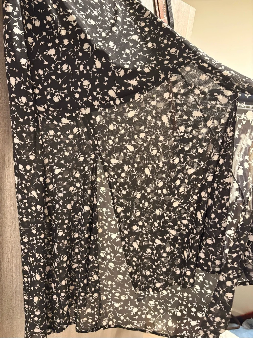 Black Floral Midi Skirt with Subtle White Print